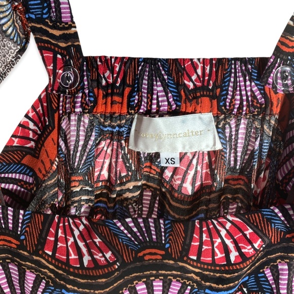 Corey Lynn Calter Anthropologie Doriane Midi Dress Abstract Pattern Ruffle XS - Picture 9 of 10